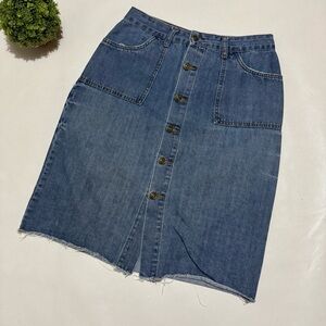 Long Modest Medium Wash Button Front‎ Denim Jean Pencil Skirt Size Medoum